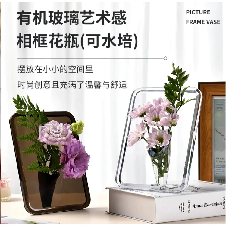 轻奢ins风创意透明相框花瓶桌面摆件水培插花瓶女神生日伴手礼物