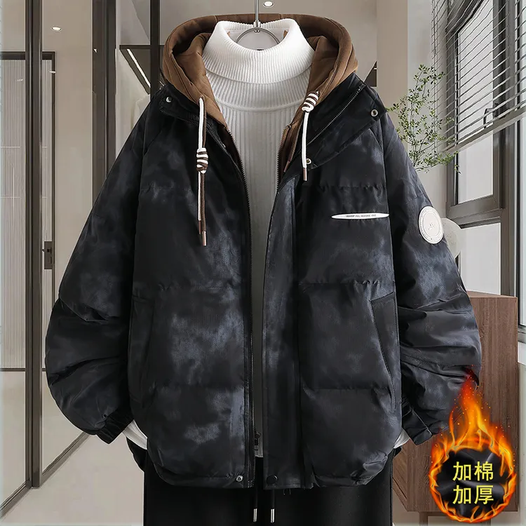 青少年学生冬季韩版百搭加厚棉衣潮流时尚休闲连帽保暖棉衣外套男