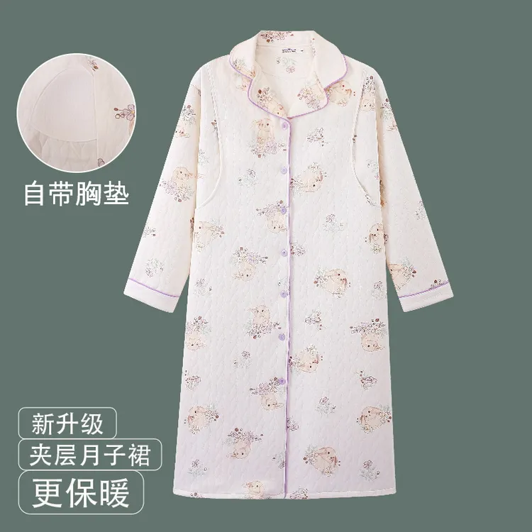 维雨带胸垫孕妇秋冬季入院待产裙9-10月孕期专用哺乳期睡裙月子裙