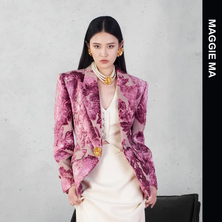 MAGGIE MA马婧设计师款雾感玫瑰粉优雅微醺氛围西装外套506C