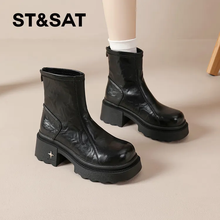 星期六显脚小马丁靴女士2025新款秋冬爆款短靴英伦黑色厚底瘦瘦靴