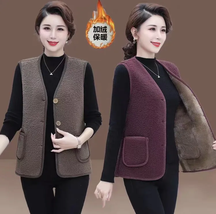 【爆品推荐】女士加绒保暖羊羔绒马甲坎肩百搭秋冬时尚过年洋气