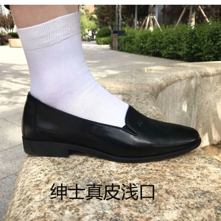 浅口男鞋 头层牛皮 整张皮无缝松紧带性感扁头标准码偏瘦男鞋子
