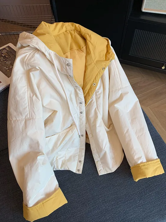 小众设计感别致撞色连帽棉服外套2025秋冬宽松慵懒风宽松显瘦棉衣