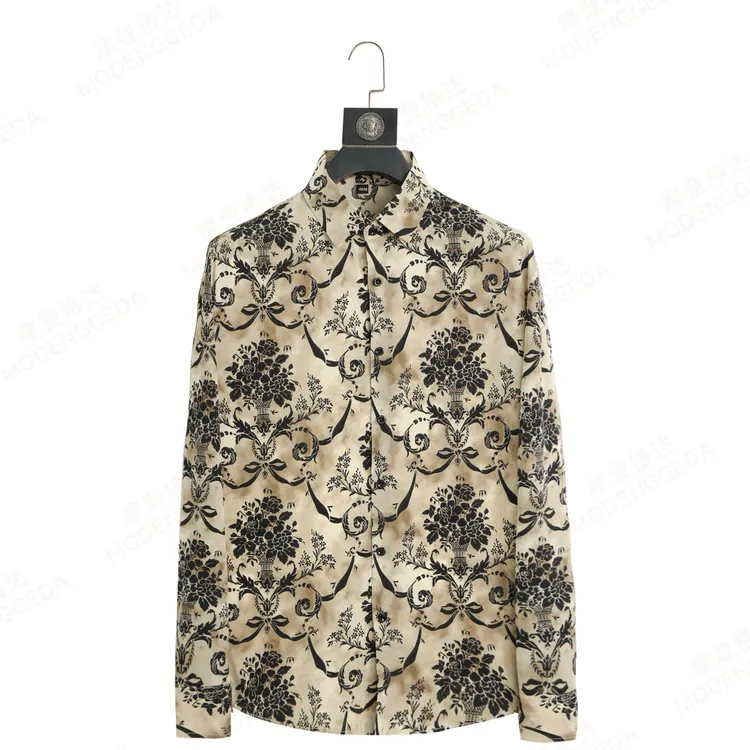2025新款复古巴洛克风夏季织花男士衬衫撞色宫廷花纹丝滑禅意男装