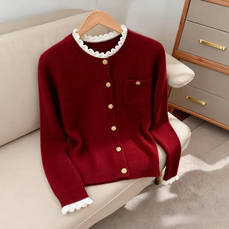 2025冬季新款软糯超好看慵懒感针织小衫时尚氛围感拼接圆领上衣女