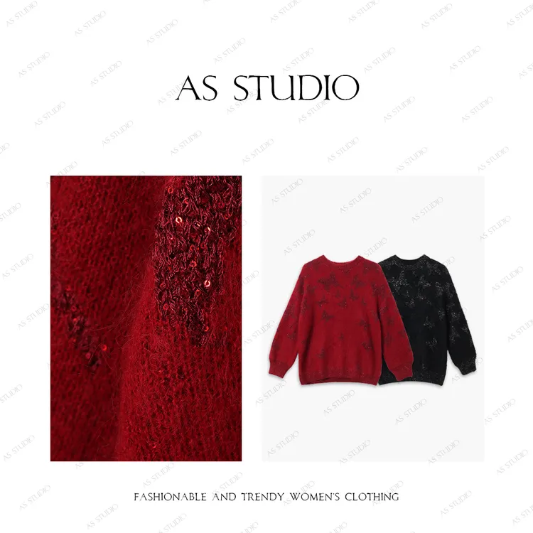 【AS亮片蝴蝶】25新重工极细马海毛软糯宽松细闪毛衣AS24DMY3538