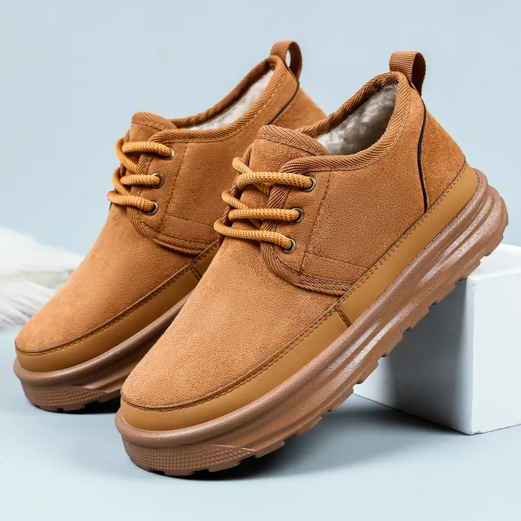 冬季加绒保暖棉鞋系带防滑加厚雪地靴休闲鞋东北爸爸鞋中老年男鞋