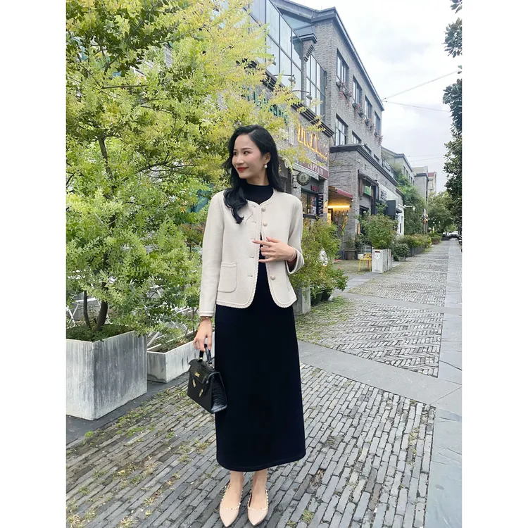  【夏樱之雨】100羊毛双面呢绣花时尚小香风圆领气质羊毛短外套