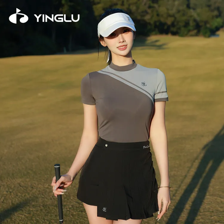 高尔夫套装女夏季新款灰色短袖半身包臀短裙运动休闲套装Golf设计