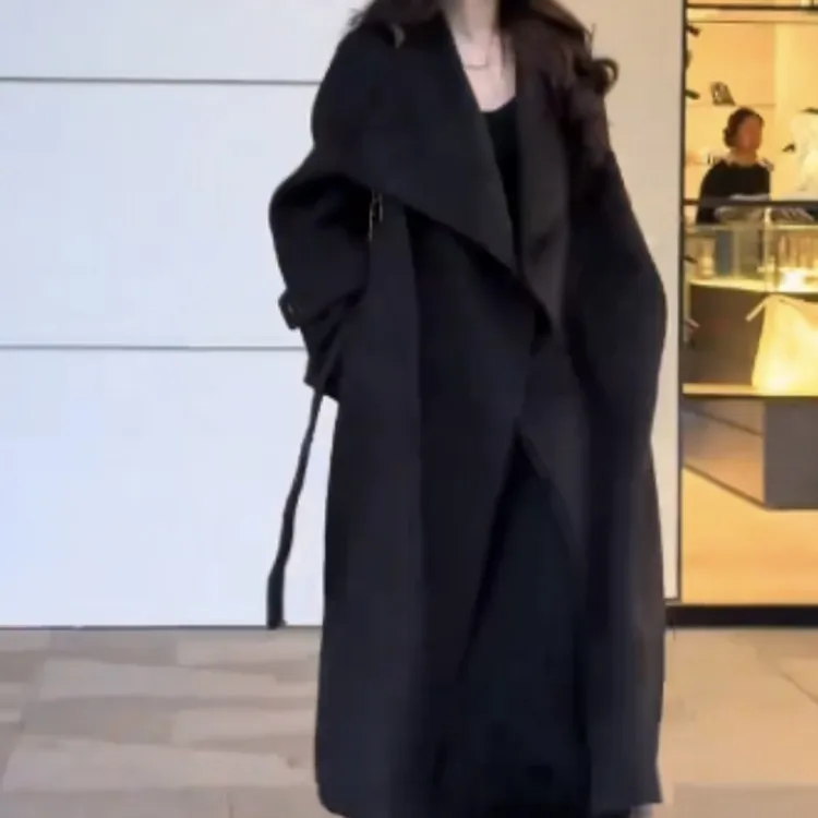 秋冬新中长款大衣大翻领宽松外套