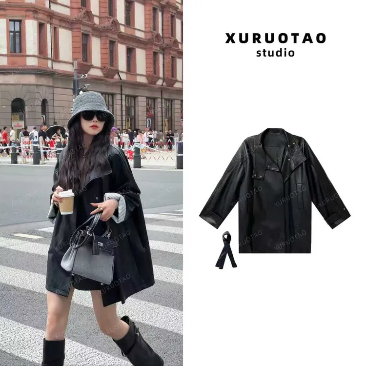 XURUOTAO 【英伦皮衣】PU皮慵懒高级设计感显瘦百搭黑色皮衣 T5488