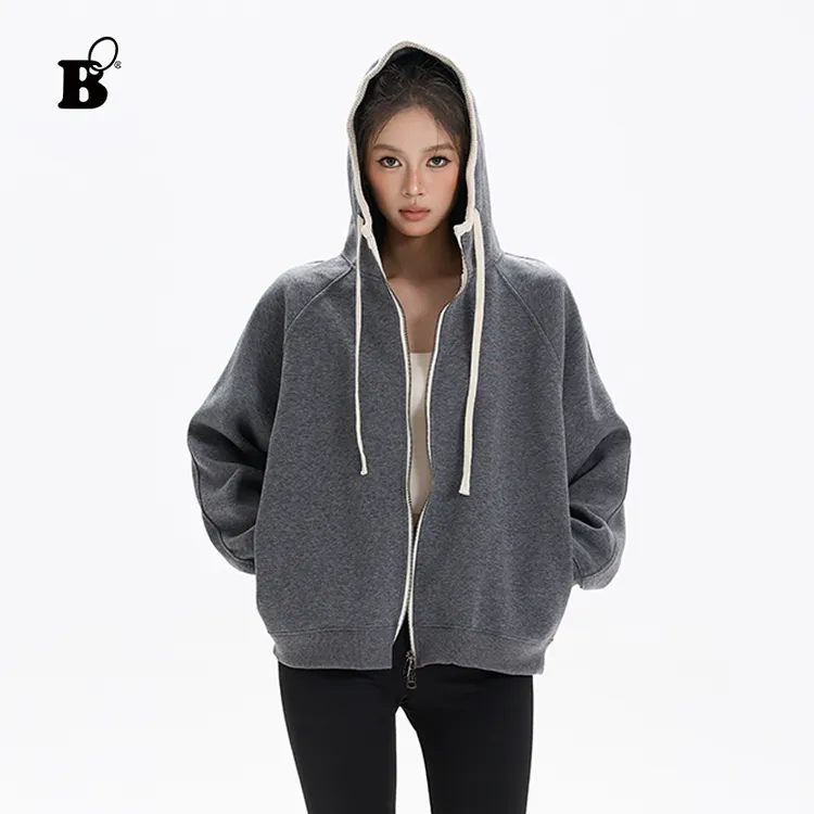 Bo韩系半高领秋冬显白百搭卫衣外套女连帽拉链开衫休闲运动厚外套