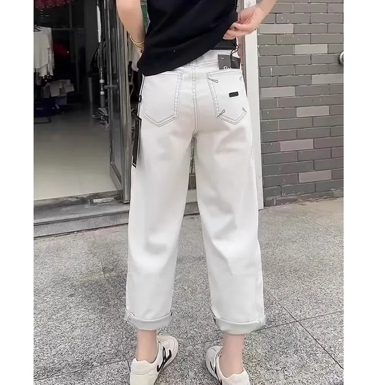 薄款浅色哈伦裤小个子显瘦宽松高腰简约百搭九分牛仔裤女