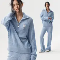 MEDM 华夫格针织套装半拉链翻领毛衣春秋情侣宽松休闲针织衫外套