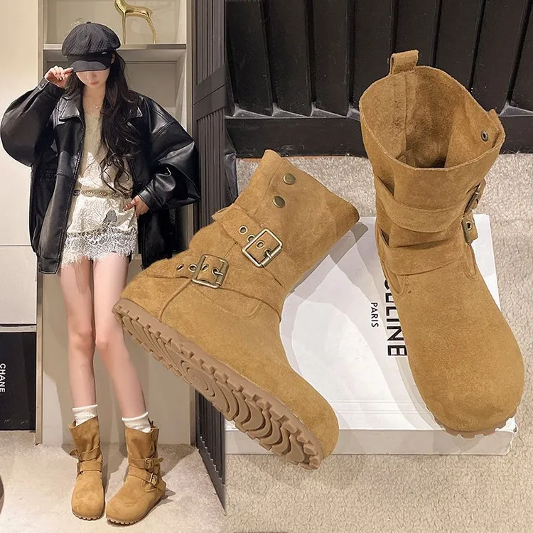 秋冬新款两穿短靴西部牛仔时装靴女简约舒适马丁靴2025年流行靴子