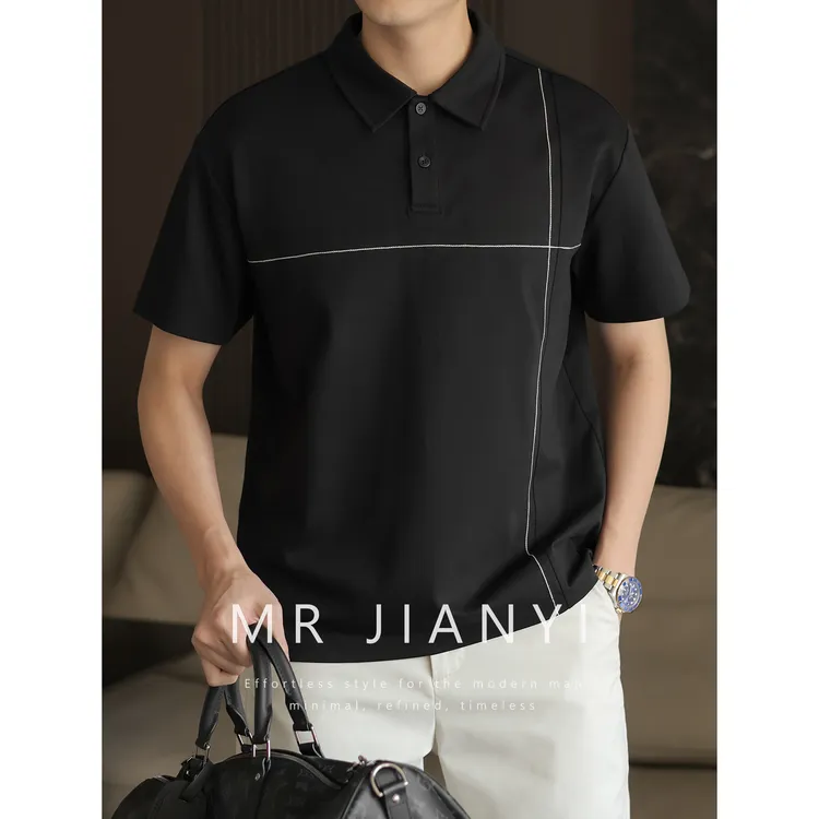 MRJIANYI夏季轻商务十字明线polo衫休闲高级百搭透气短袖T恤男装