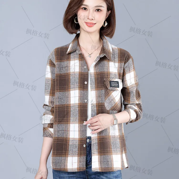 80-180斤新款大码洋气格子衬衫女 休闲百搭长袖春秋时尚外套