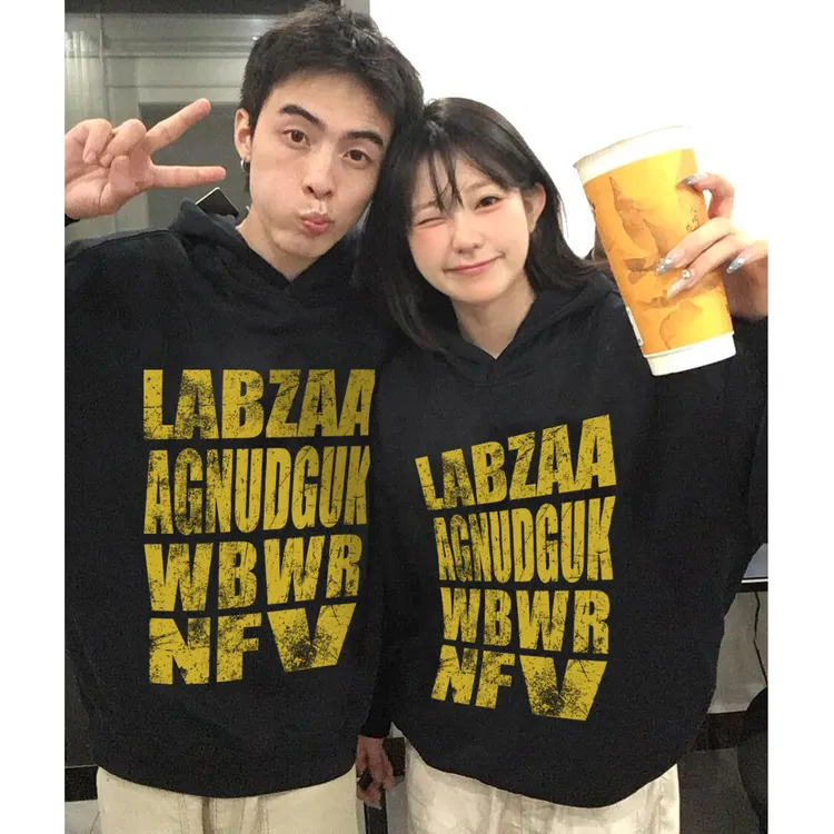 美式ins复古风字母印花连帽卫衣秋冬男潮牌宽松休闲情侣款上衣