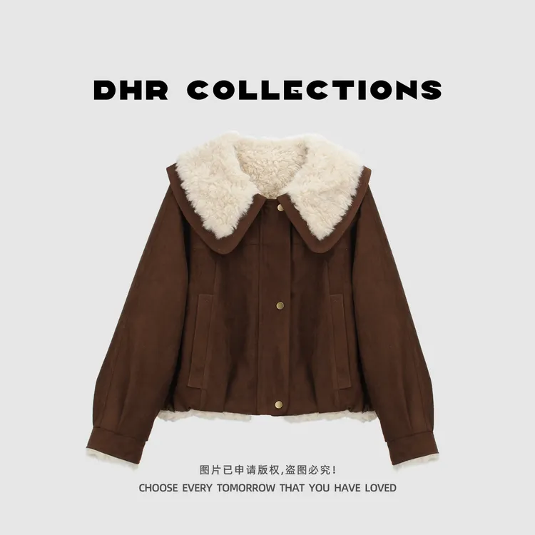 豆豆9【温暖时刻】冬季保暖加绒毛毛外套带毛领休闲上衣-25QW130