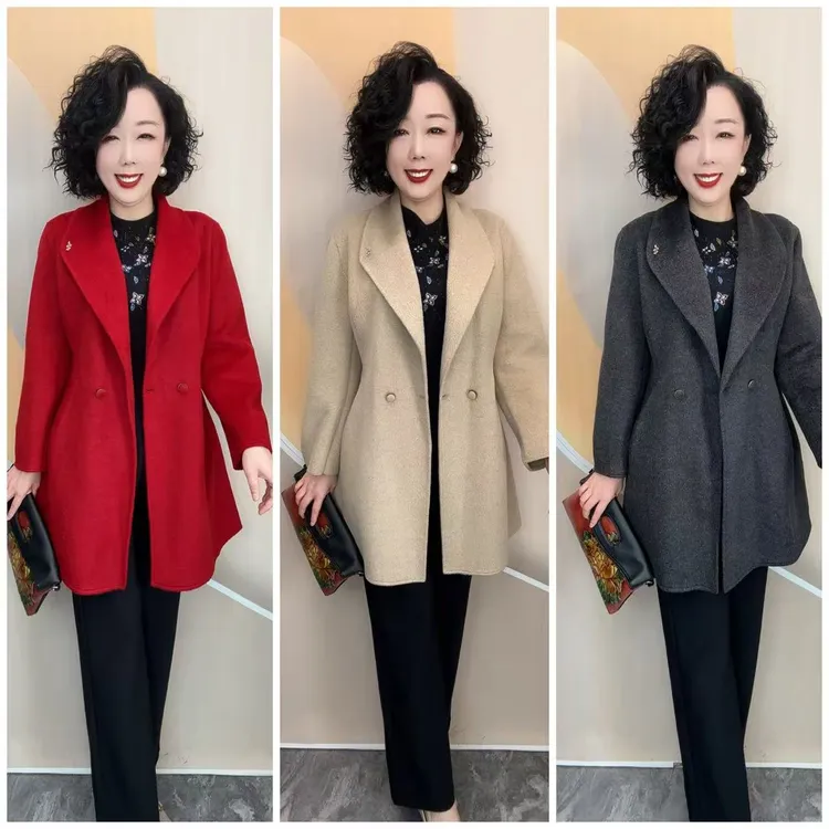 909新款优雅妈妈厚款不加衬宽松大码时尚爆款西装领外套，衣长84