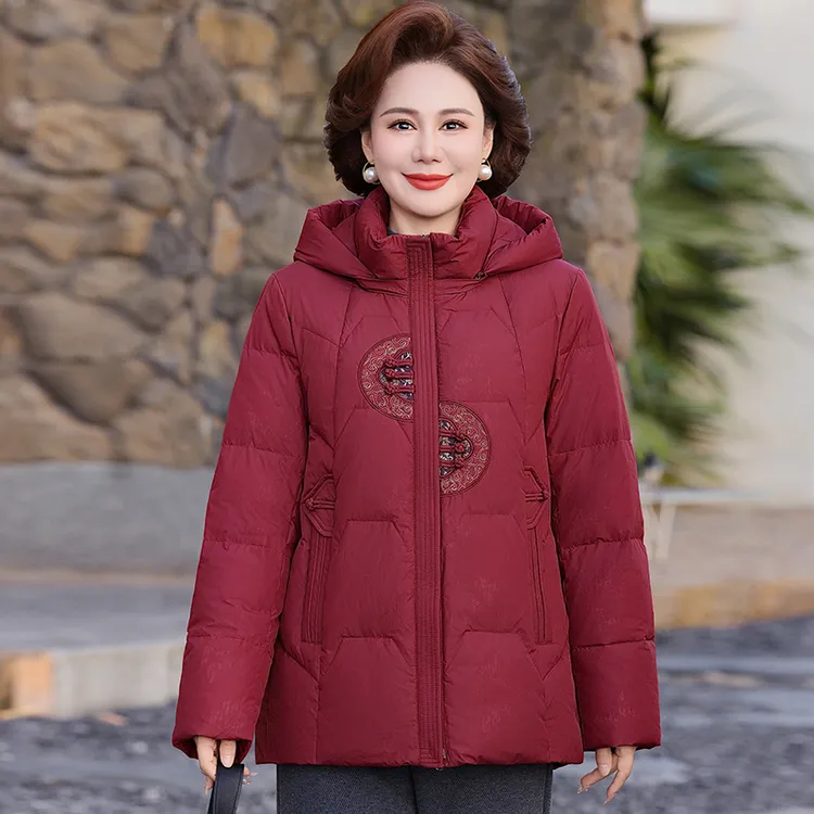 羽绒服女可拆帽2025年新款中老年妈妈装冬季加厚洋气90白鸭绒外套