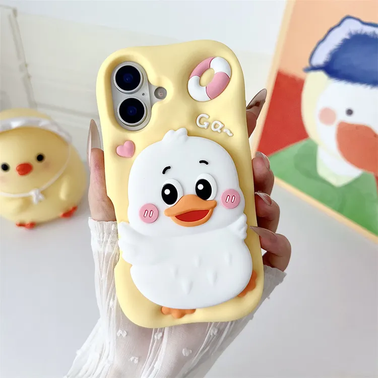 卡通支架鸭子iPhone14/13适用12/11苹果16/15PROMAX手机壳防摔套