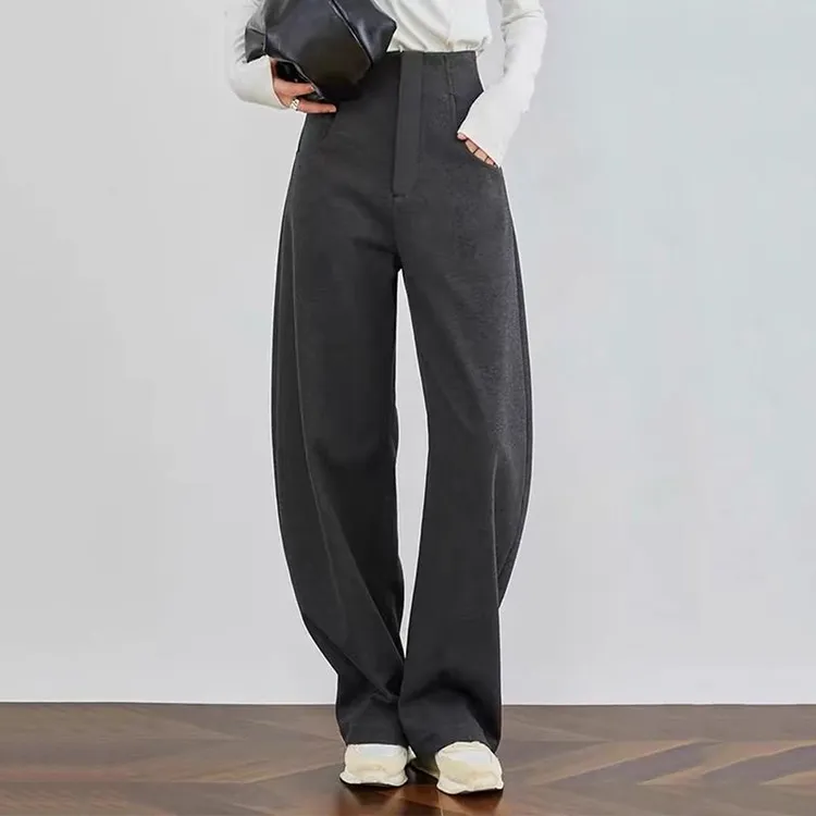 职业阿玛诗官2025秋冬新款香蕉裤女高腰百搭西裤深灰色宽松阔腿裤
