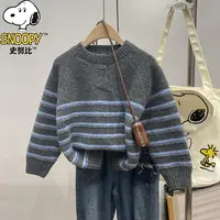 Snoopy/史努比秋冬新款条纹洋气男童圆领毛衣女童针织衫外穿潮