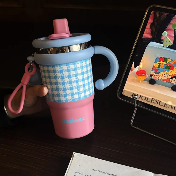 保温杯不锈钢保冷冰霸杯双饮学生吸管水杯大容量2025新款