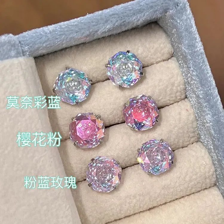 合金耳饰 玫瑰切面爆闪彩色耳骨钉网红爆款闪耀耳钉气质辣妹耳饰
