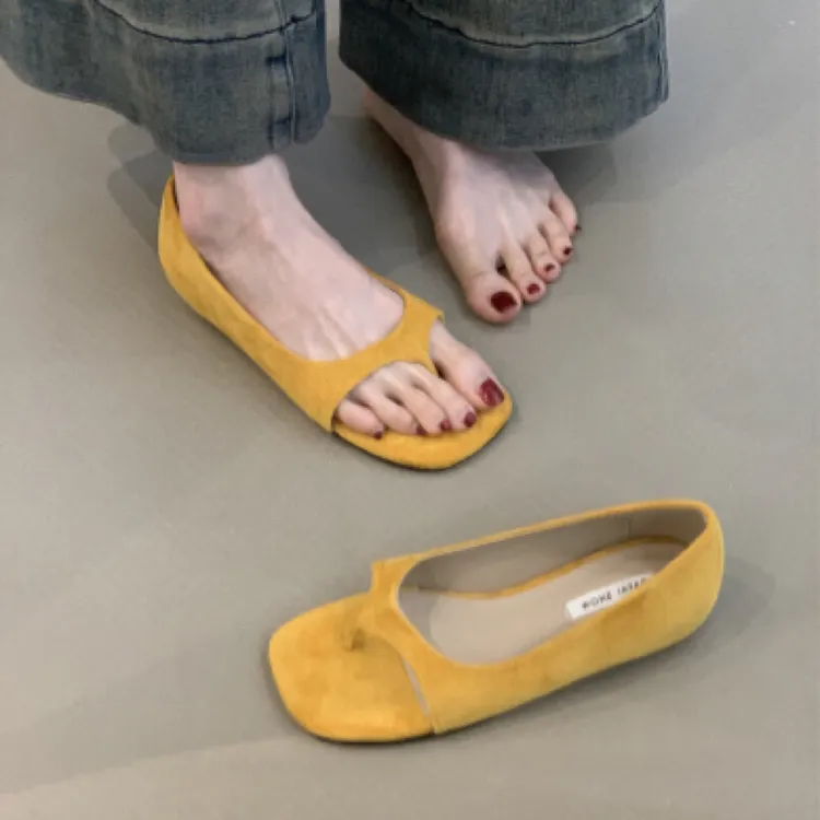 B512 温柔仙女内增高单鞋法式气质设计感绒面夹趾百搭罗马凉鞋