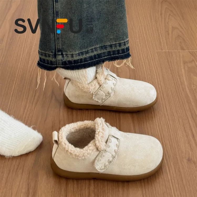 三福厚底加绒保暖雪地棉鞋女2025新款冬季复古增高魔术贴勃肯鞋子