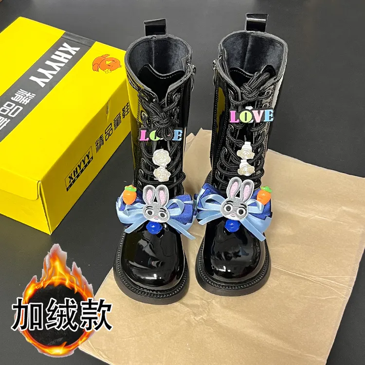 2026冬季加绒童鞋新款休闲女童马丁靴高筒靴新款尼克朱迪兔子潮鞋