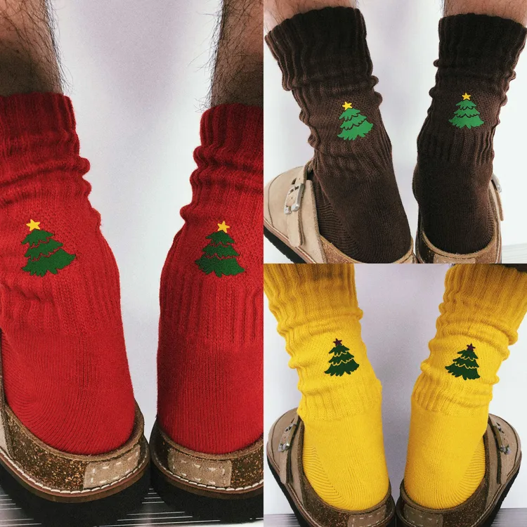 TREETALLIFE圣诞树圣诞袜圣诞礼物可爱袜子红袜毛巾底长袜运动袜