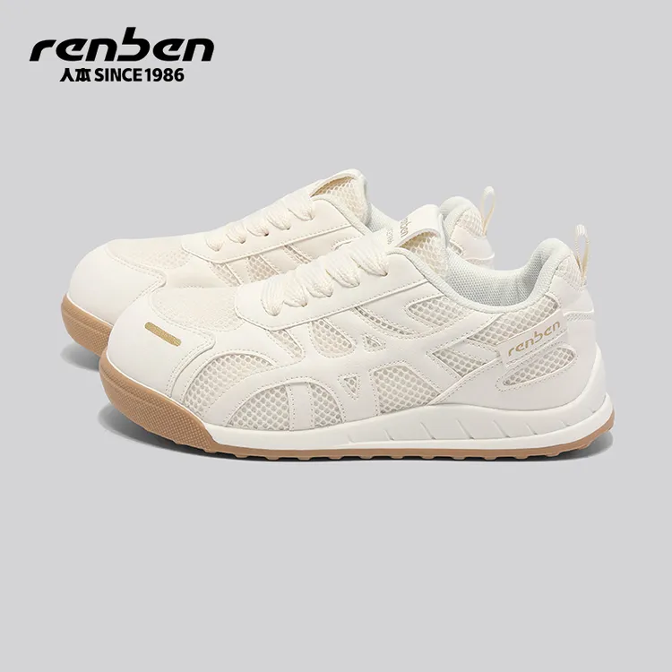 人本2025秋季新款米色大头鞋女浅口运动休闲鞋小白鞋潮琥珀流光风