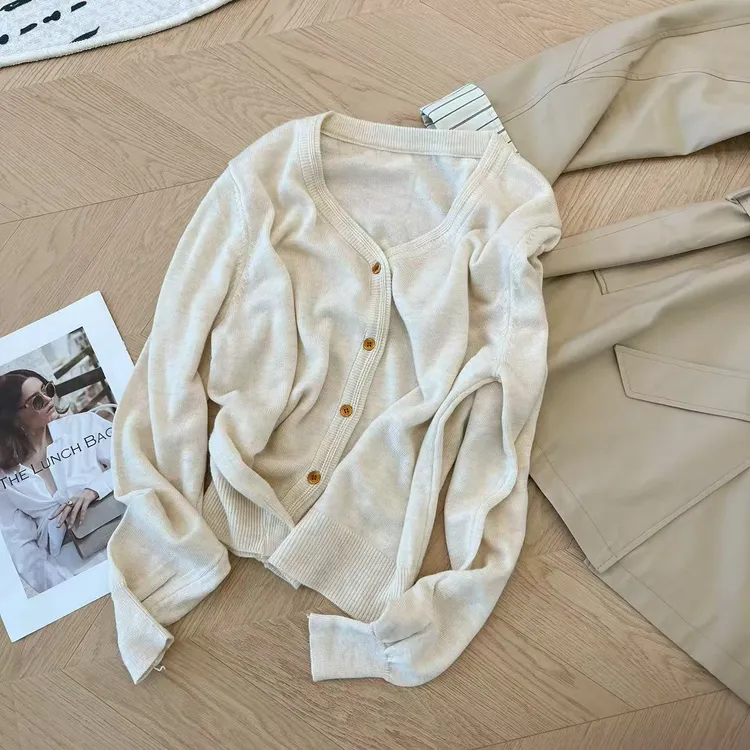 2025韩系气质v领针织开衫外套女薄款高级感百搭上衣G1-35