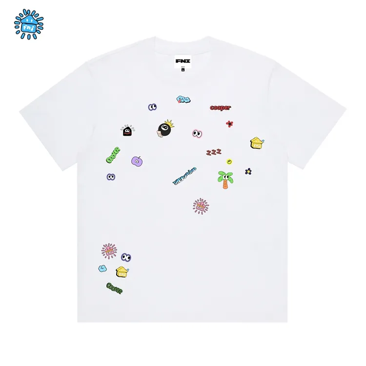 FNI Cooper系列（贴纸小人）卡通趣味纯棉短袖男女同款t恤新款烫画