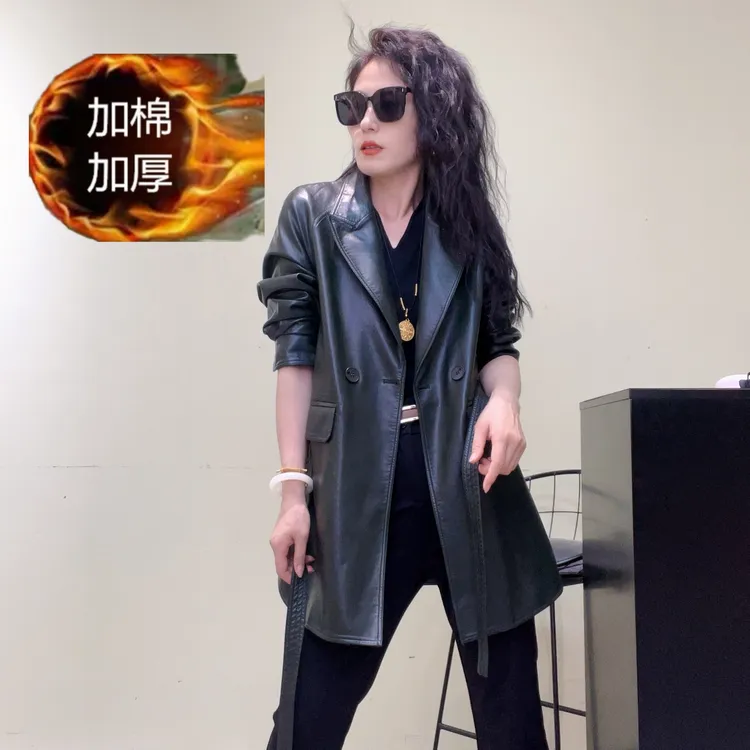 中长款加棉西服风衣保暖常规款西服领冬季皮衣水洗气质法式夹棉