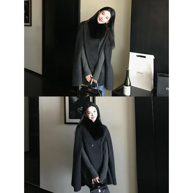 区区欧阳千山暮雪'贵女时代!900G臻奢羊毛双面呢蓬松狐狸毛领大衣