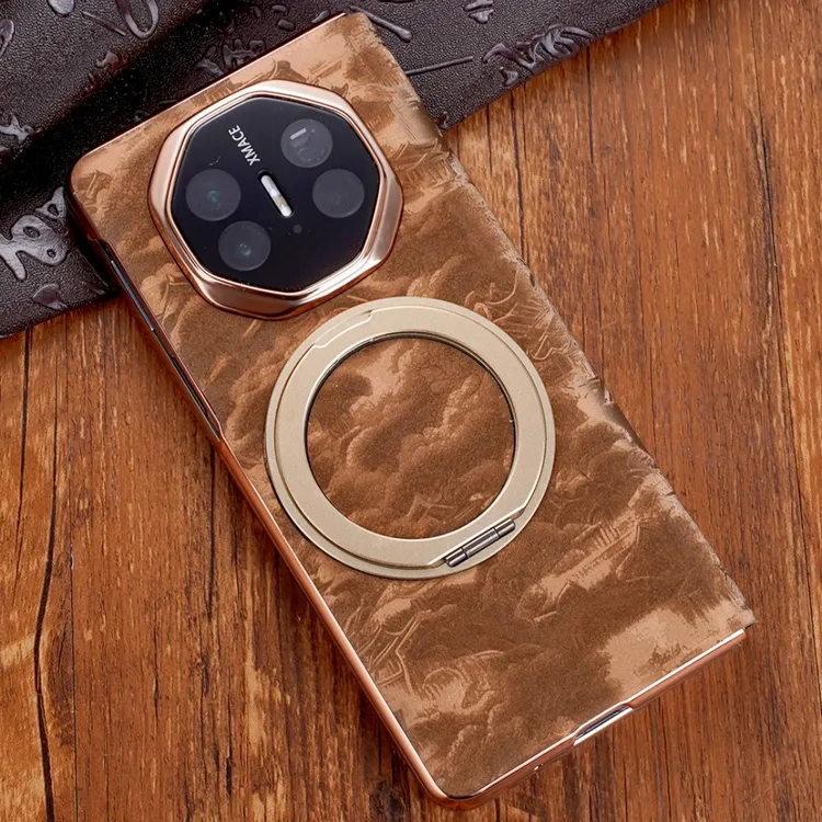 【壳膜一体】适用华为MateX6全包防摔手机壳旋转支架磁吸X5复古花纹