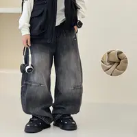 男童加绒裤子2025冬装新款中大童复古个性儿童加厚牛仔裤潮D25566