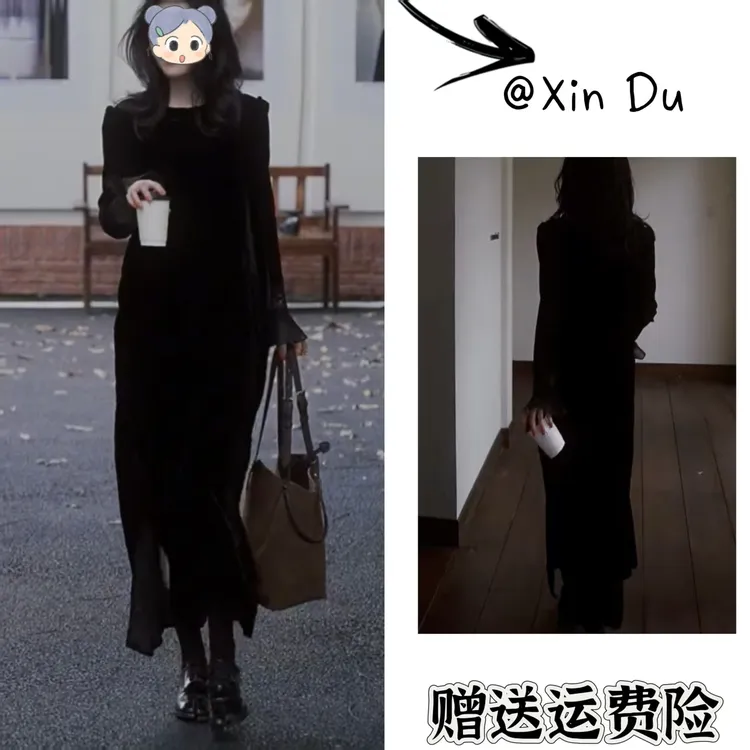 2025秋季新款时尚显瘦气质女士网红洋气连衣裙百搭款D23384