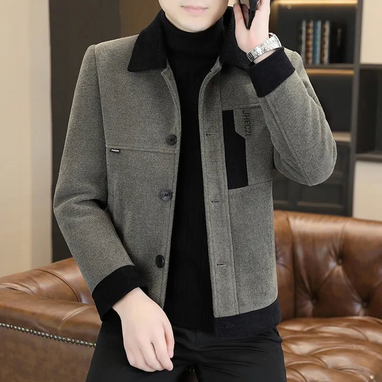 秋冬季新款高档雪尼尔呢夹克加绒加厚休闲百搭修身外套翻领上衣男