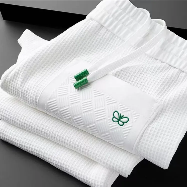 轻奢欧货潮质抽绳修身运动长裤夏季白色华夫格简约束脚男休闲裤JP