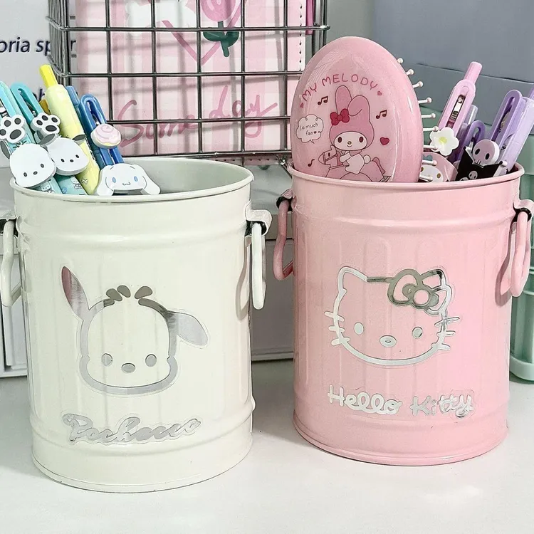 范哲萨颜值笔筒可爱帕恰狗小众铁艺小桶桌面办公文具化妆收纳粉色