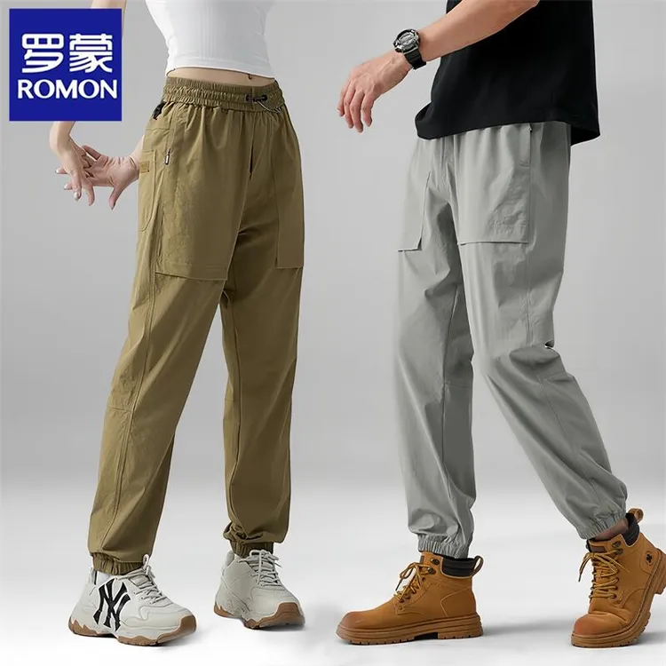 Romon/罗蒙潮牌男士宽松运动长裤夏季户外薄款束脚美式工装休闲裤