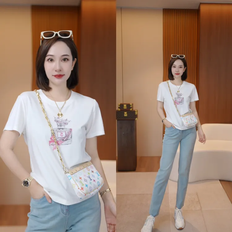 【短袖香水瓶】桑蚕丝重工烫钻时尚休闲百搭女款T恤XY254007