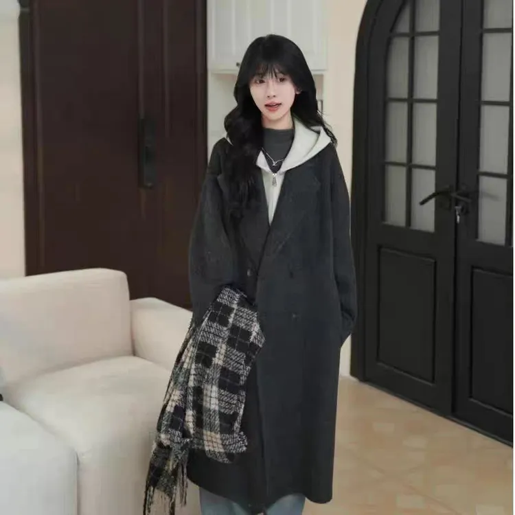 新款爆款穿搭宽松女款秋冬双面呢羊毛假两件套晚宴晚宴场合女装