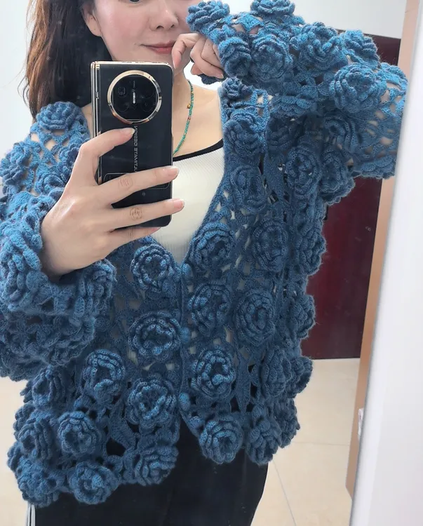 高档马海毛玫瑰花开衫同款线材料包